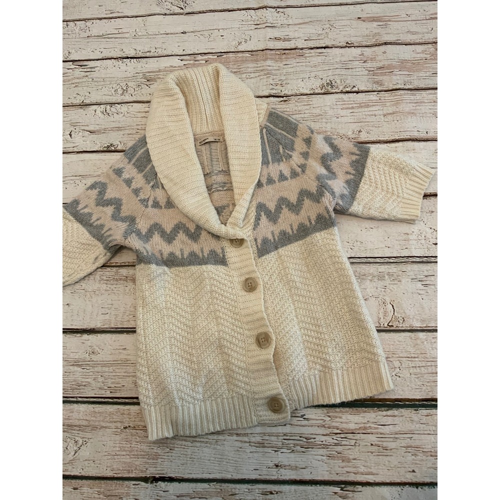 Old Navy Vintage Aztec Shawl Collar Cardigan Sweater Cream Gray Y2K Women Medium